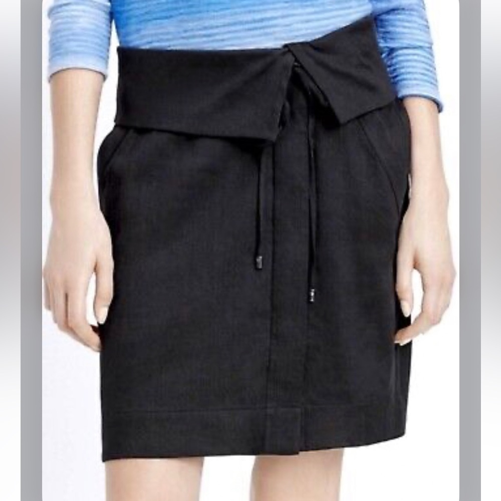 ⭐️ New Vince Fold Over Waistband Linen Blend Mini Skirt Cypress Black Size 4